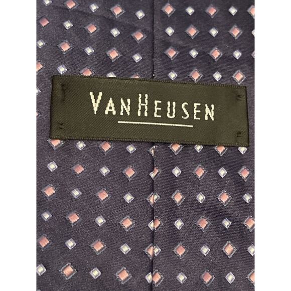 Van Heusen Blue Pink 100% Imported Silk Men’s Neck Tie Made In Usa - Picture 8 of 9